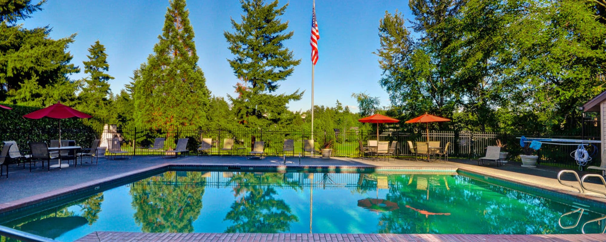 Swimming pool with flag at The Fairways in Tacoma, Washington
