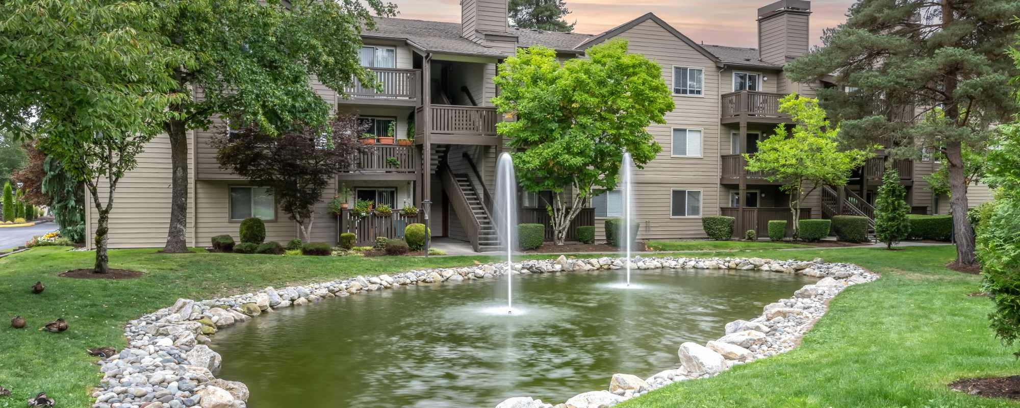 Water fountain at Campbell Run Apartments in Woodinville, Washington