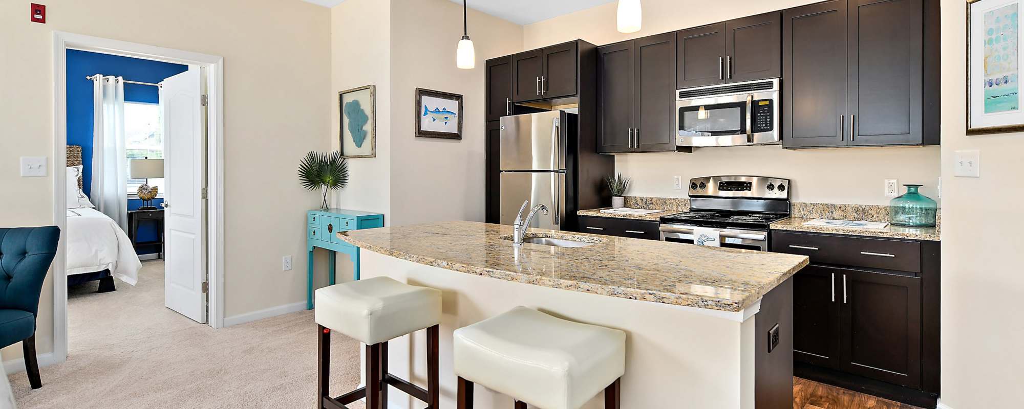 Kitchen with a breakfast island at Ocean Aisle in Salisbury, Maryland