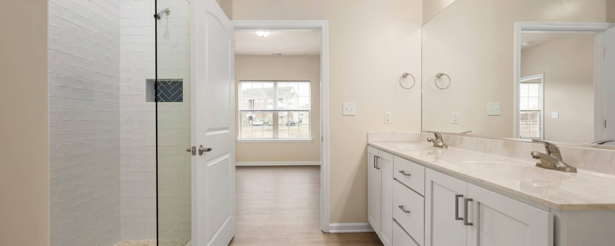 Bathroom with a large mirror at Ocean Aisle in Salisbury, Maryland