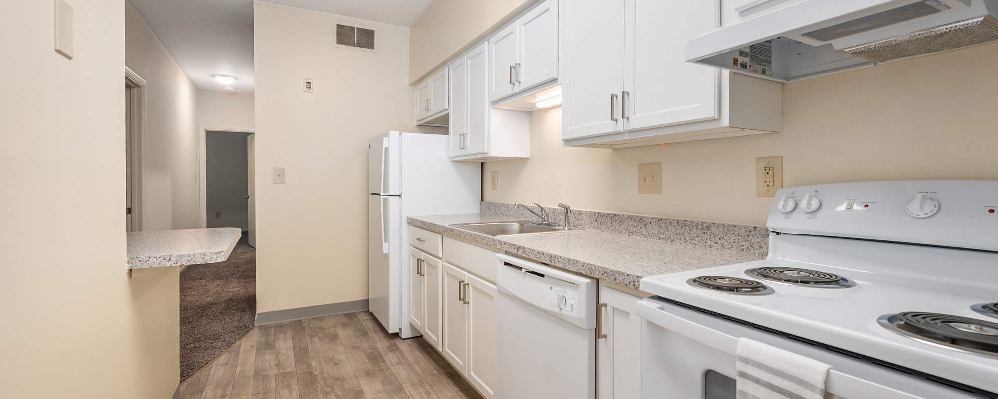 Kitchen with a dishwasher at Parkside Apartments in Salisbury, Maryland
