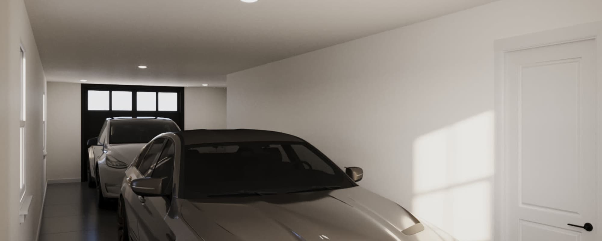 Cars in the garages at One West End in Charlotte, North Carolina