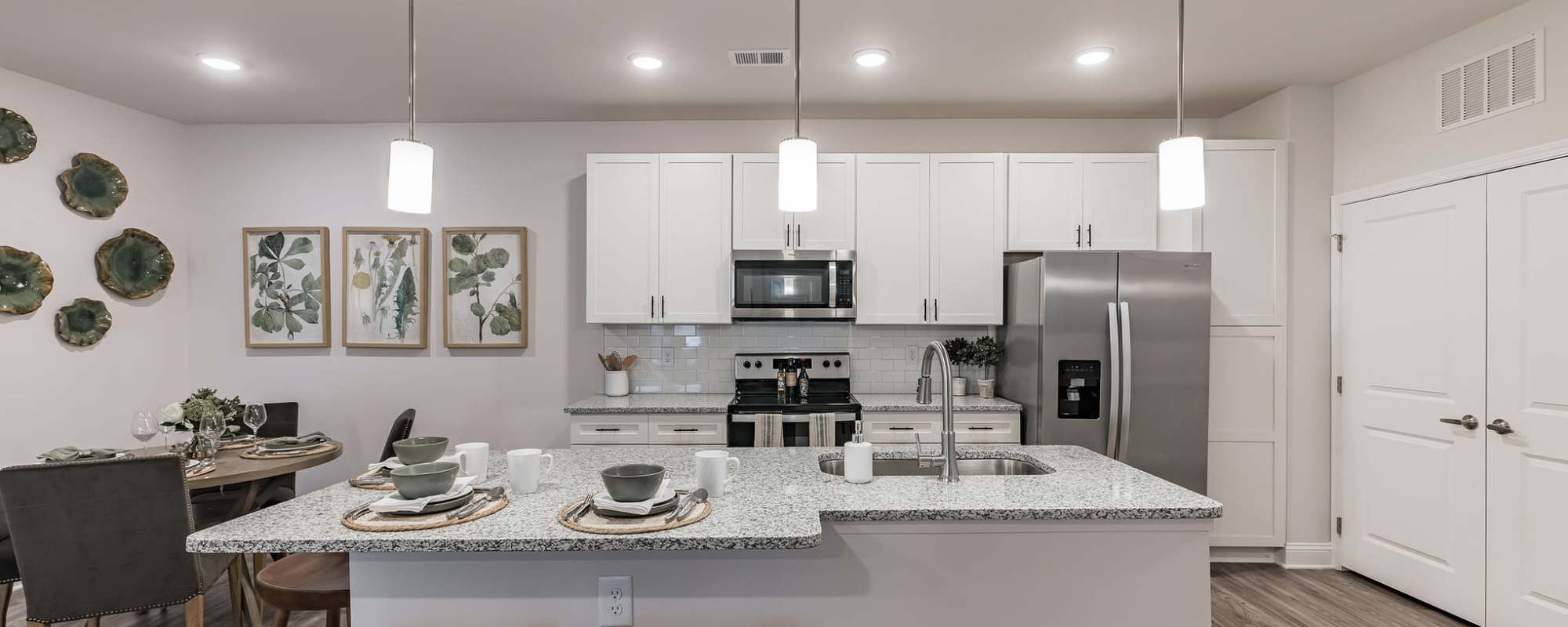 Kitchen with modern lighting at The Standard at Pinestone in Travelers Rest, South Carolina