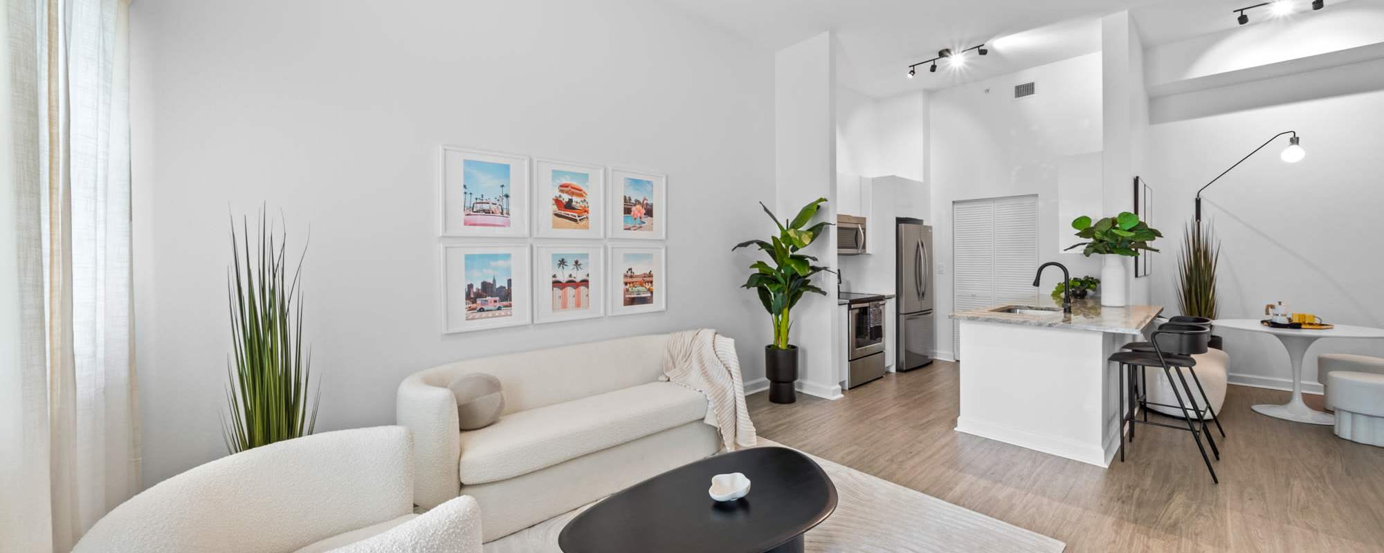 Modern décor in an apartment living room at Cordoba in Doral, Florida