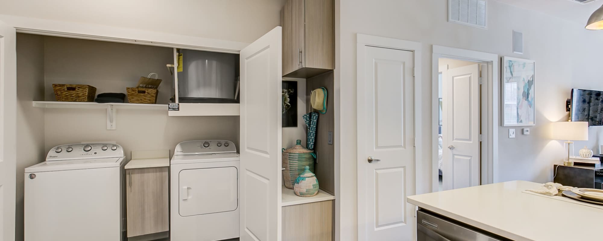 In-home washer and dryer facility at Factory Design District in Dallas,Texas