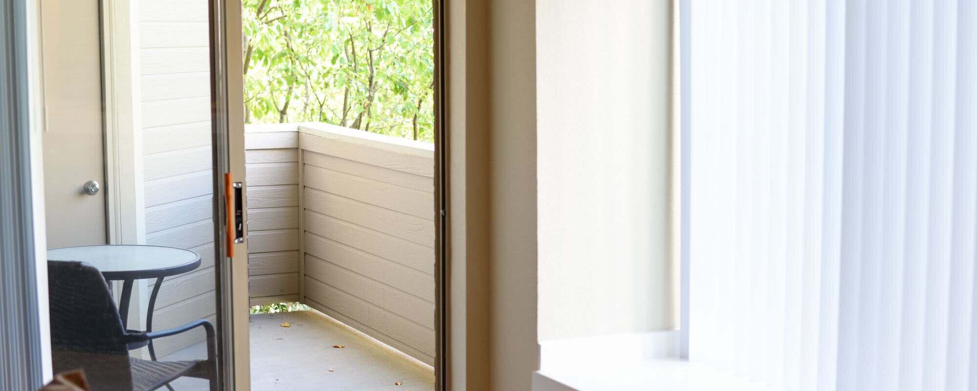 Balcony access through living room at UTE Creek Apartments in Longmont, Colorado, 
