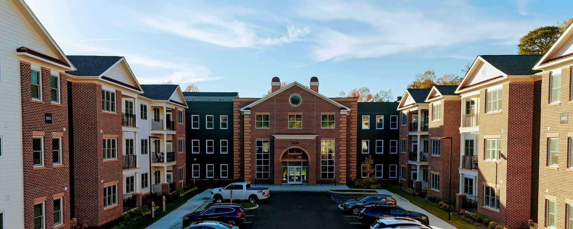 Beautiful apartment architecture at Governor's on North Henry in Williamsburg, Virginia