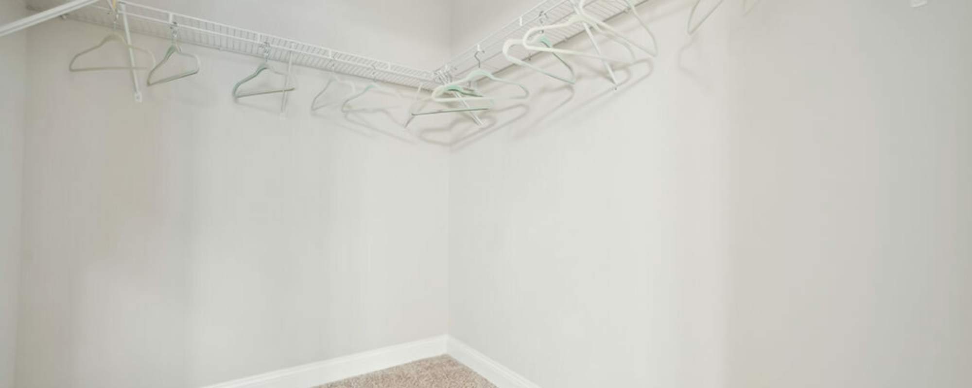 Walk-in closet in a model home at The Apartments at Shade Tree in Johns Island, South Carolina