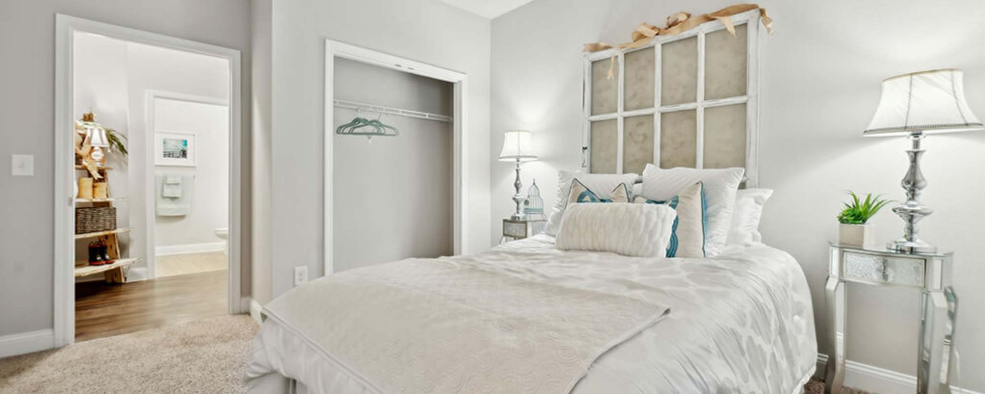 Bedroom with large closet at The Apartments at Shade Tree in Johns Island, South Carolina