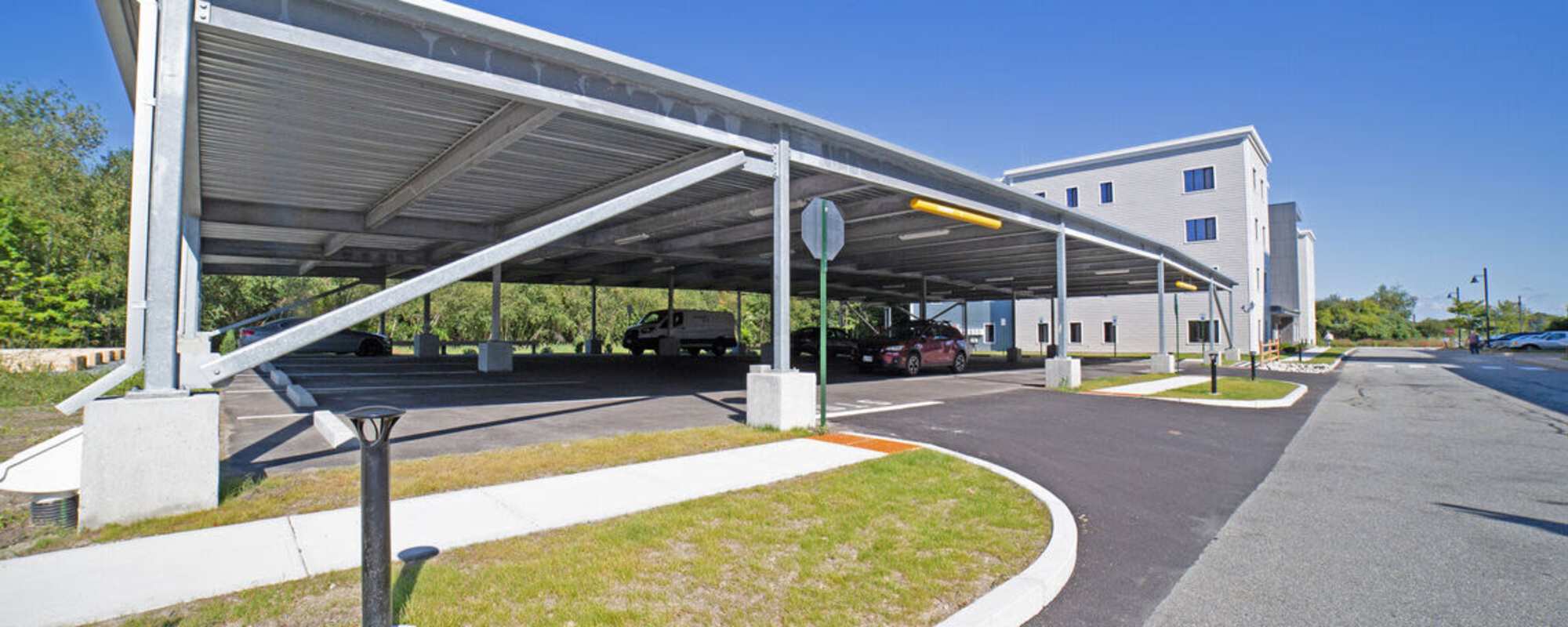 Covered parked area at Solara in Tiverton, Rhode Island