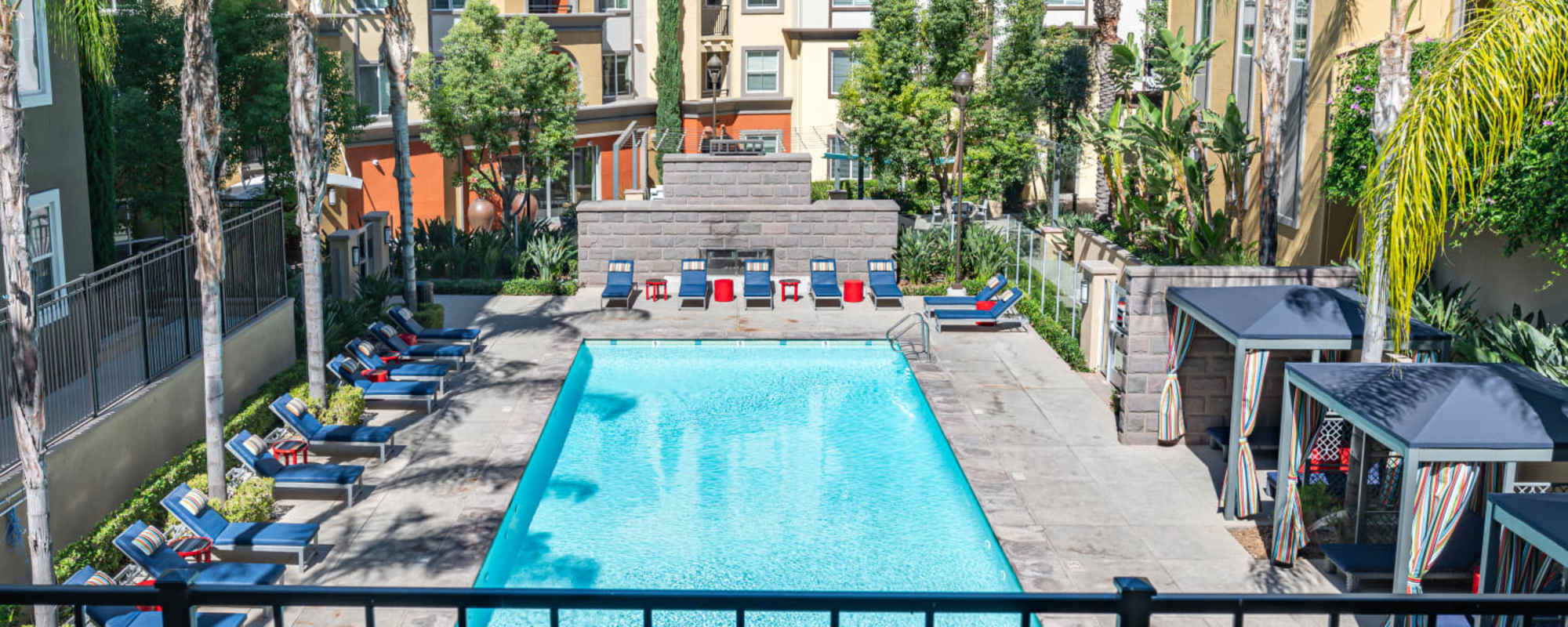 Pool with cabana at The Boulevard Apartment Homes in Woodland Hills, California