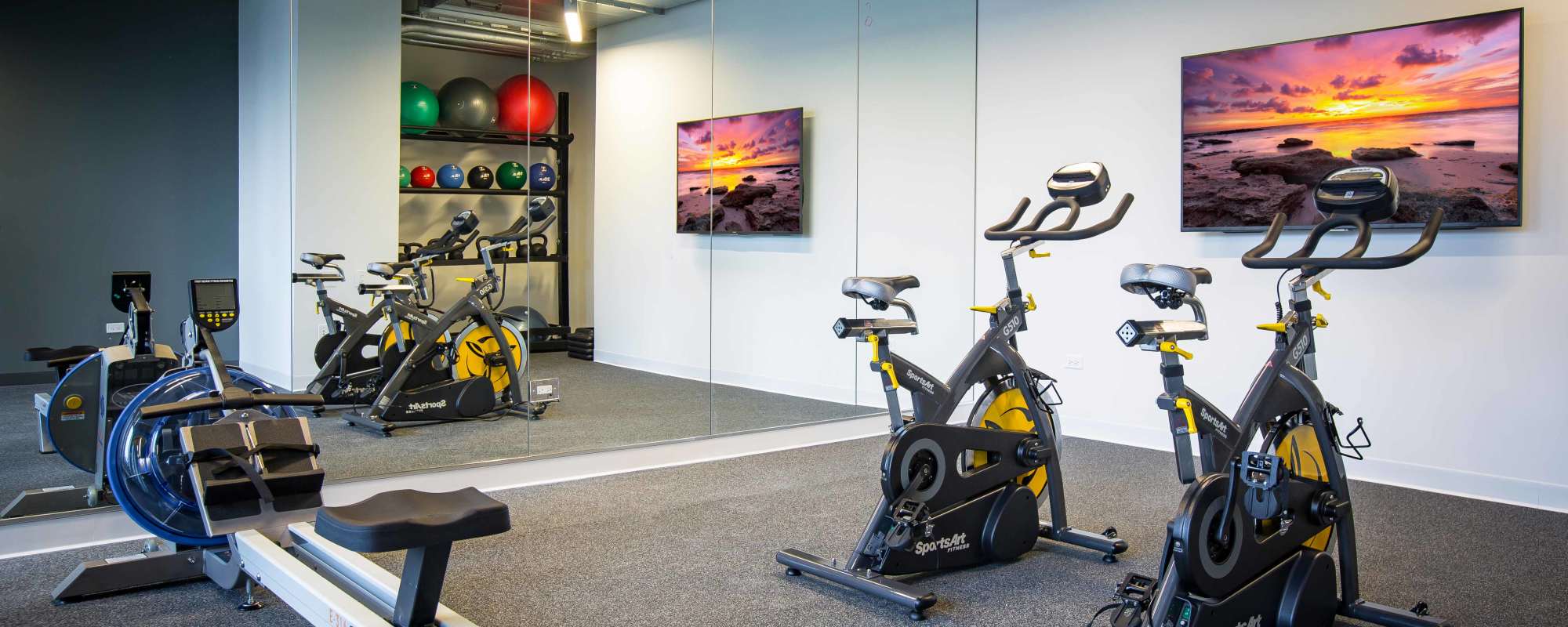 Stationary bikes at Exhibit On Superior in Chicago, Illinois