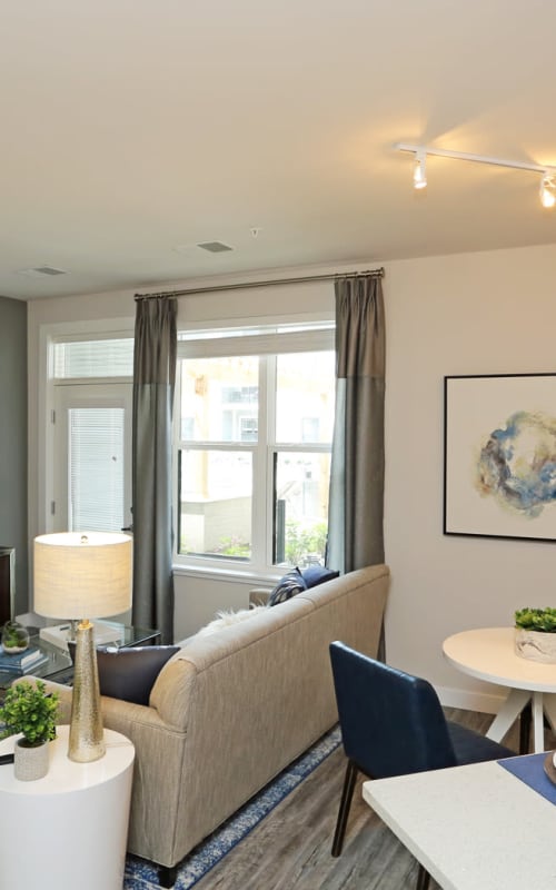 Spacious living room with lots of light at Mayfair Reserve in Wauwatosa, Wisconsin