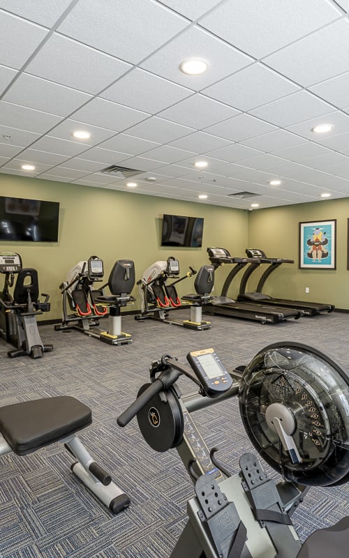 Community gym with multiple kinds of cardio equipment at The Pillars of Grand Rapids in Grand Rapids, Minnesota