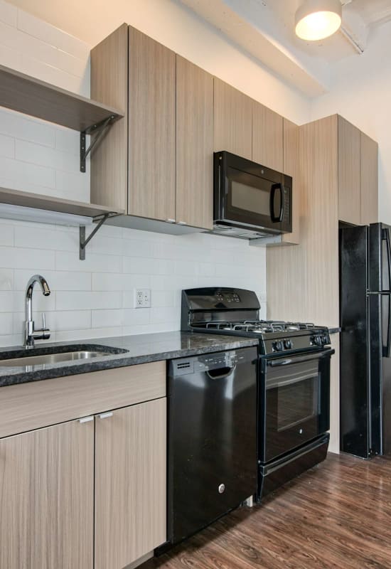 Lots of kitchen counter space at The Maynard at 5718 N Winthrop in Chicago, Illinois