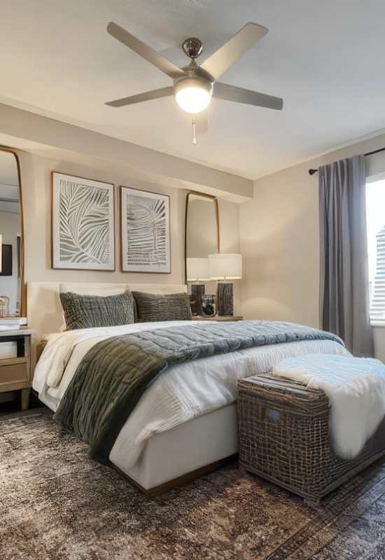 Model bedroom at Casa De Fuentes in Overland Park, Kansas