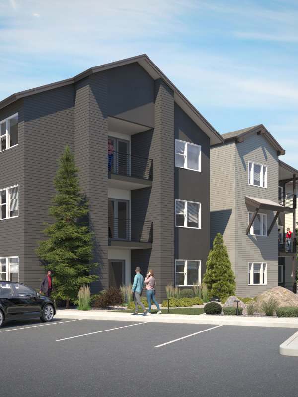 Rendering of the exterior of an apartment building at The Kallan in Verdi, Nevada