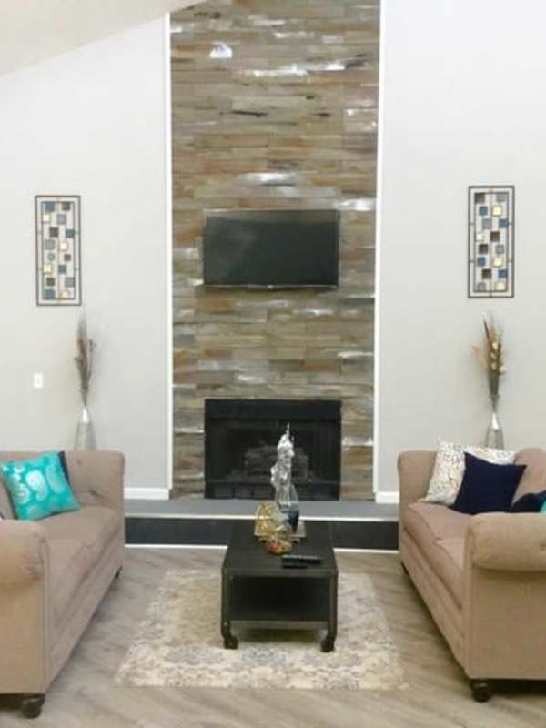 Fireplace in the clubhouse at The Cypress in Greensboro, North Carolina