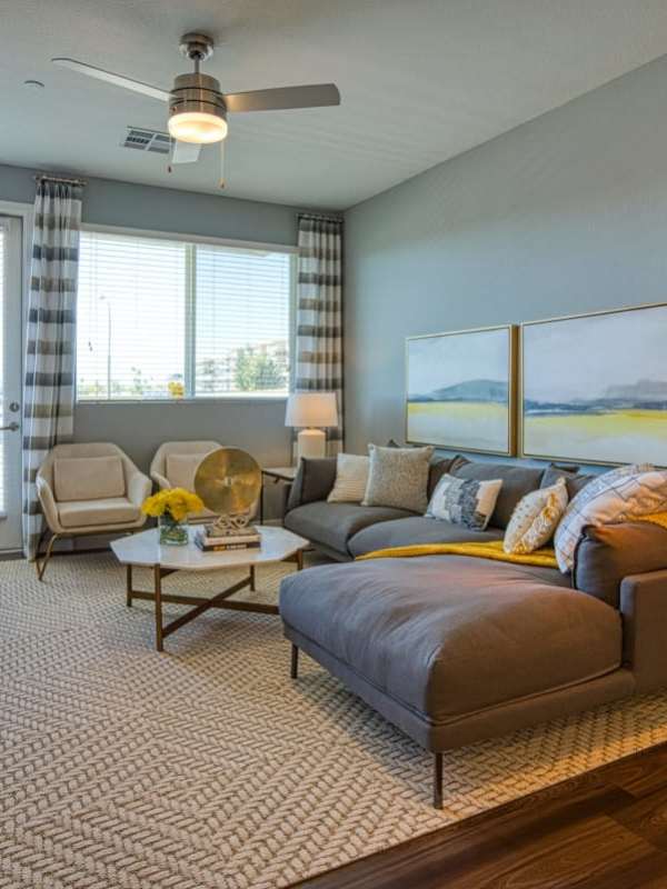 Furnished living room in an apartment at Lucent Scottsdale in Scottsdale, Arizona