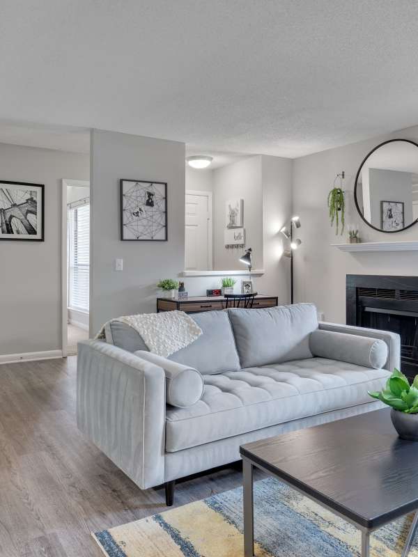 Spacious living room at The Retreat at Lake Johnson Apartments, Raleigh, North Carolina