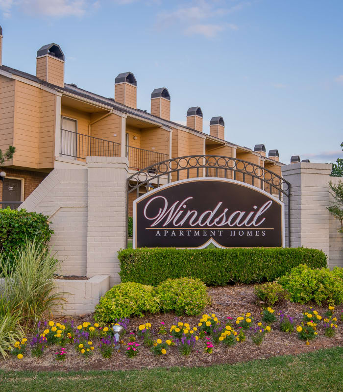 Front entrance to Windsail Apartments in Tulsa, Oklahoma