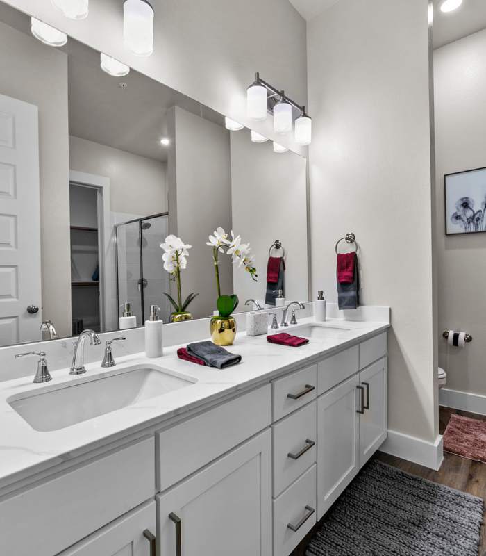 Modern finishes in a bathroom at The Mansions Of Mckinney in Mckinney, Texas