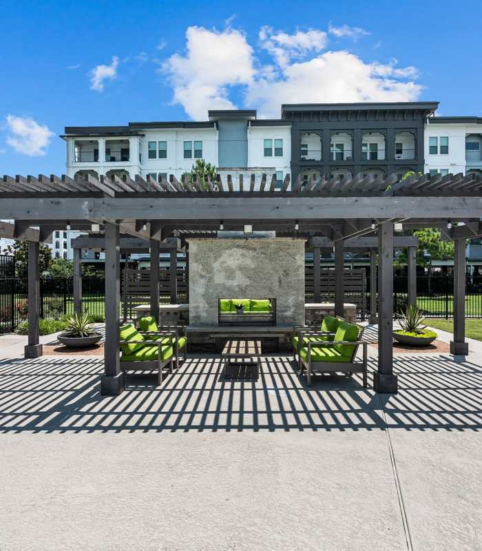 Outdoor fireplace at Towers Woodland in Conroe, Texas