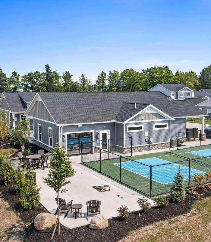 Future clubhouse with pickleball courts
