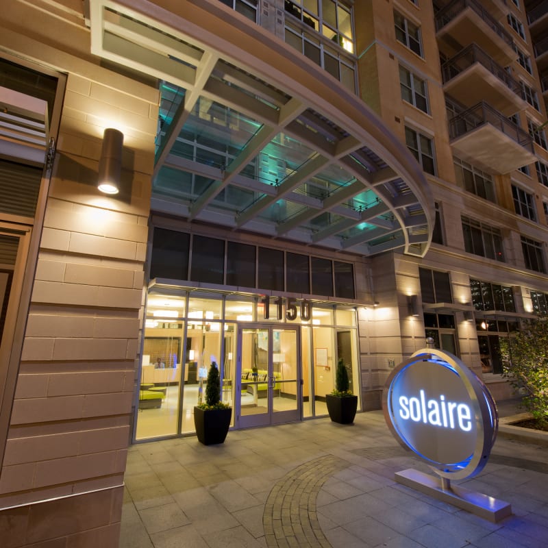 The front entrance to Solaire 1150 Ripley in Silver Spring, Maryland