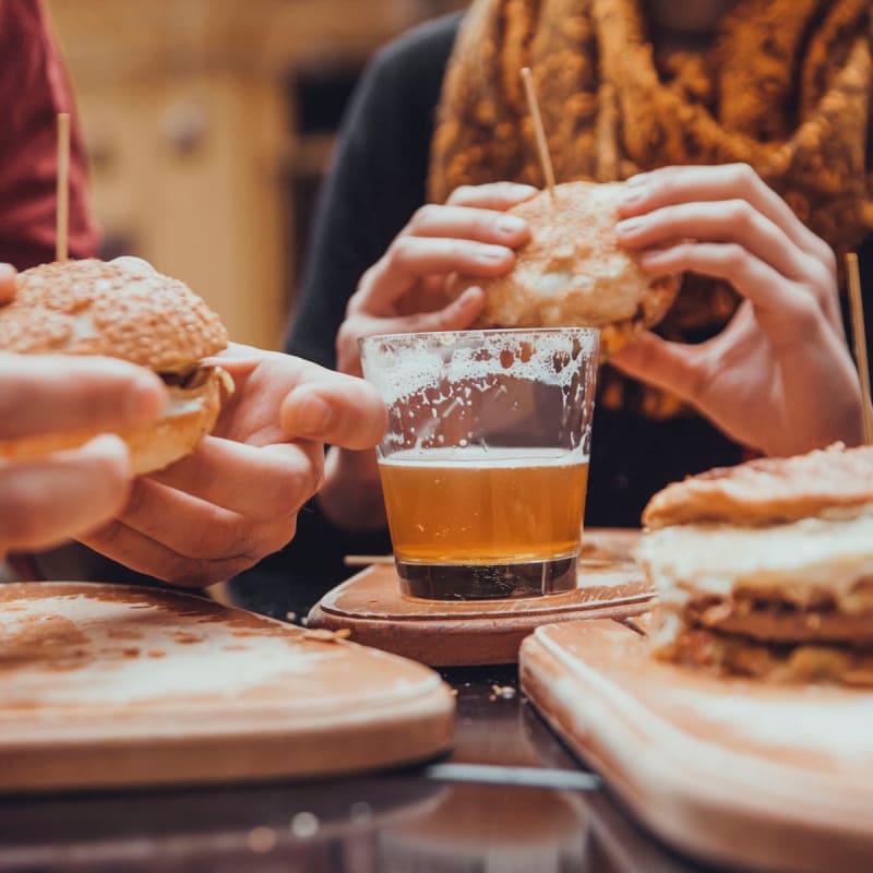 Delicious looking burger and drinks near Resort at University Park in Colorado Springs, Colorado