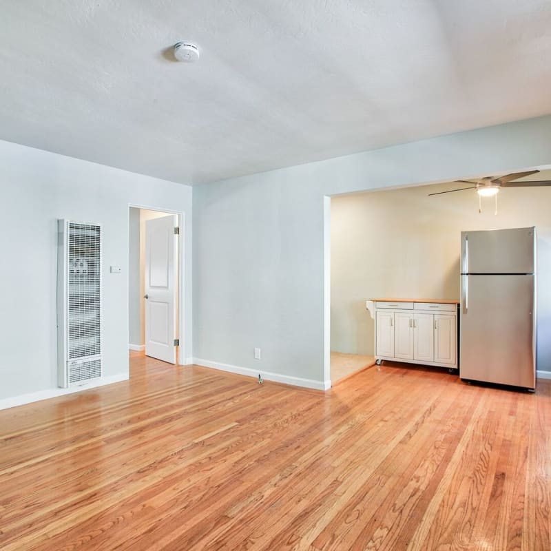 Apartment with shining wood floors at Hawthorne Apartments in Palo Alto, California