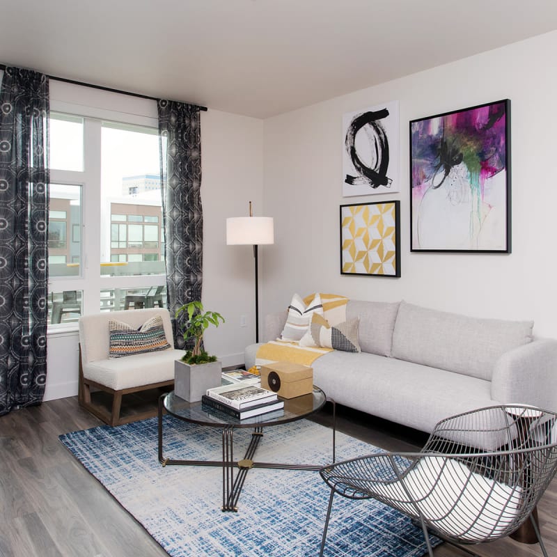 a welcoming living space at Station 16 Apartments in Millbrae, California