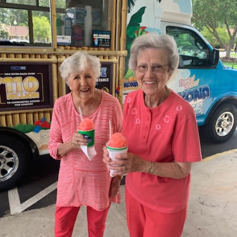 Residents eating shaved ice at The Columbia Presbyterian Community in Lexington, South Carolina