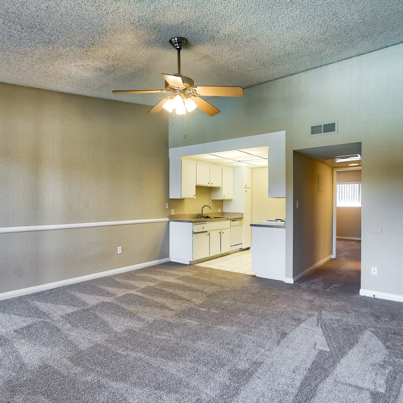 Empty apartment living room at Westlake Village in Costa Mesa, California