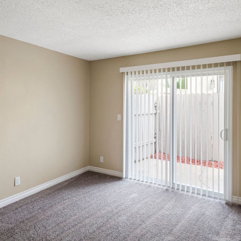 Apartment living room at North Pointe Villas in La Habra, California