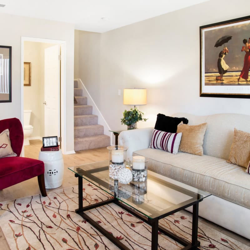 Model apartment living room at Greystone in Costa Mesa, California