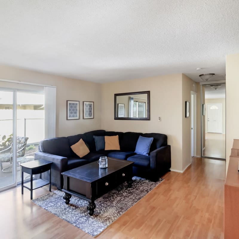 Model apartment living room at Mango Tree in Santa Ana, California