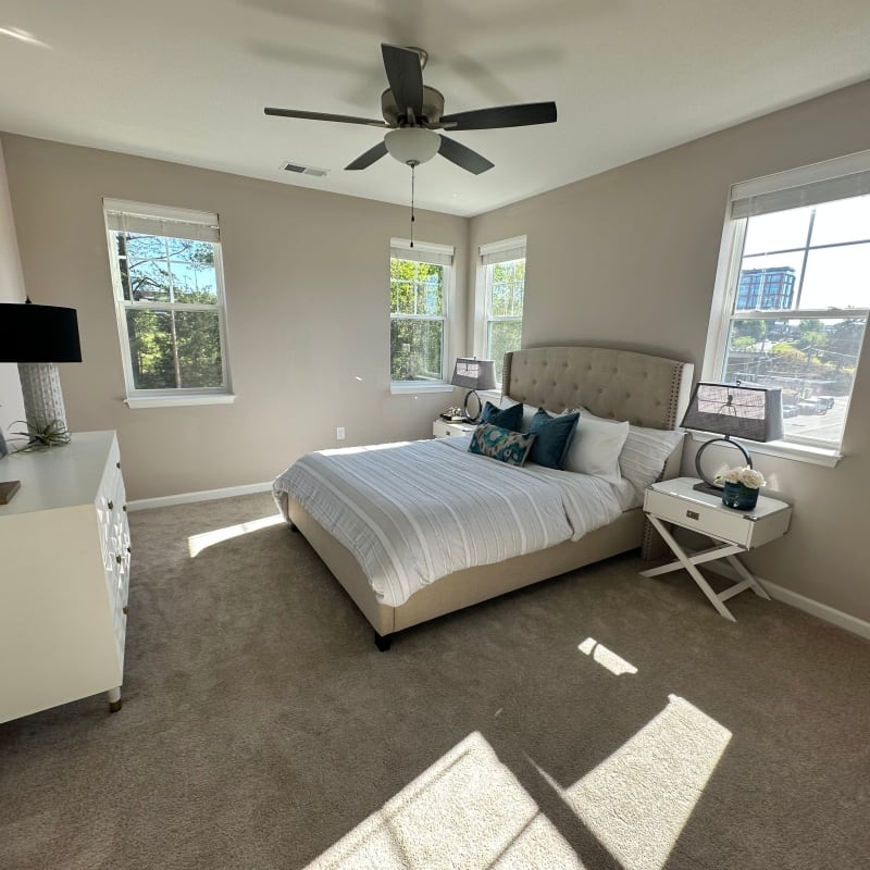 Model bedroom at The Joyce in Durham, North Carolina