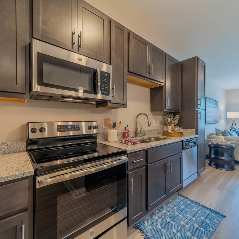Kitchen with appliances at Belvedere at Berewick in Charlotte, North Carolina