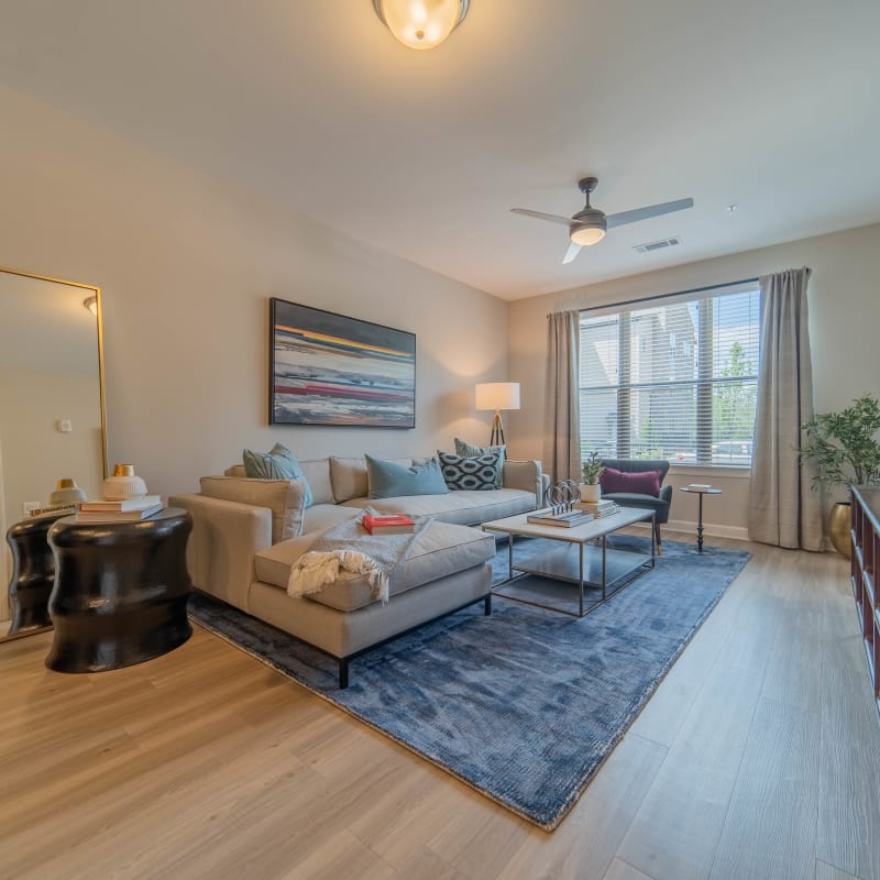 Well decorated living space at Belvedere at Berewick in Charlotte, North Carolina