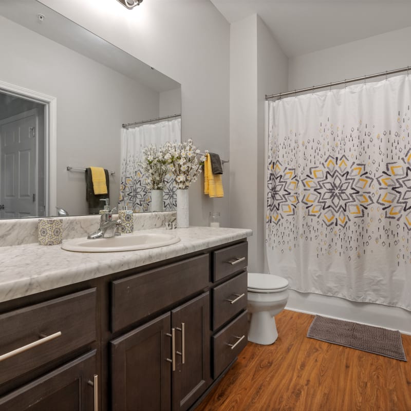 Bathroom with big mirror at Indigo Ridge in New Bern, North Carolina