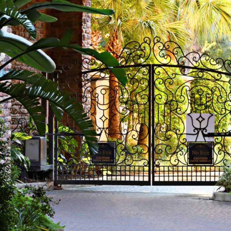 Gated entrance to The Margot on Sage in Houston, Texas