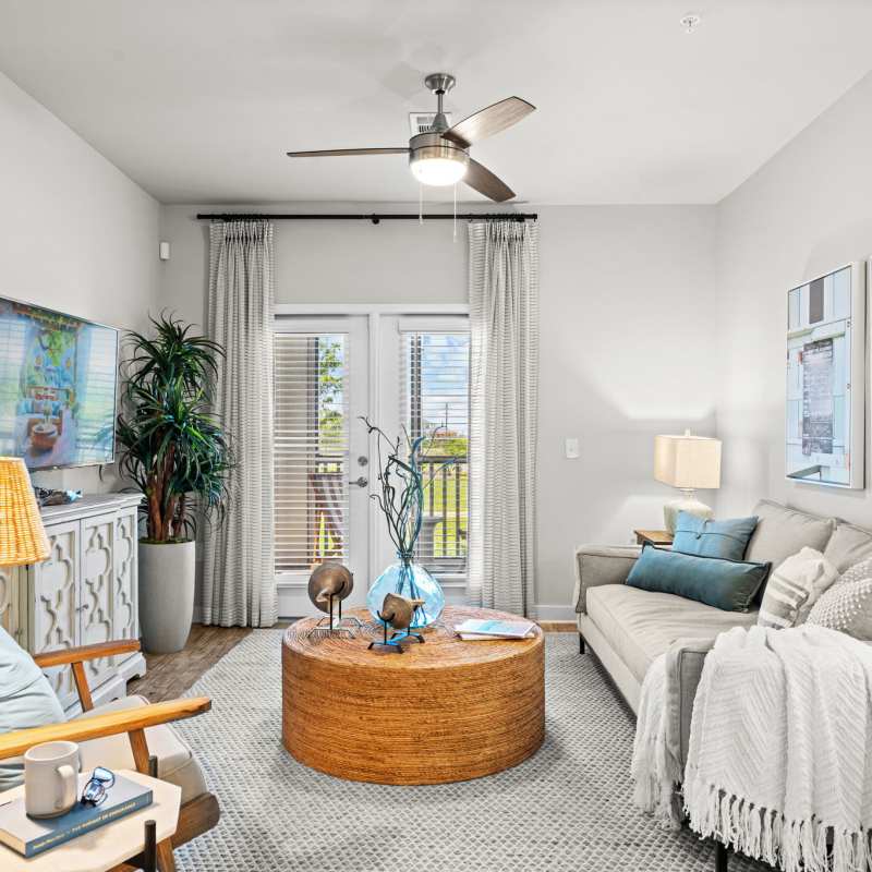 Comfortable living space in a model luxury apartment at Mexico Beach Crossings in Mexico Beach, Florida