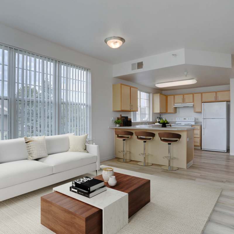 Spacious living room at Westmeadow Peaks Apartments in Colorado Springs, Colorado