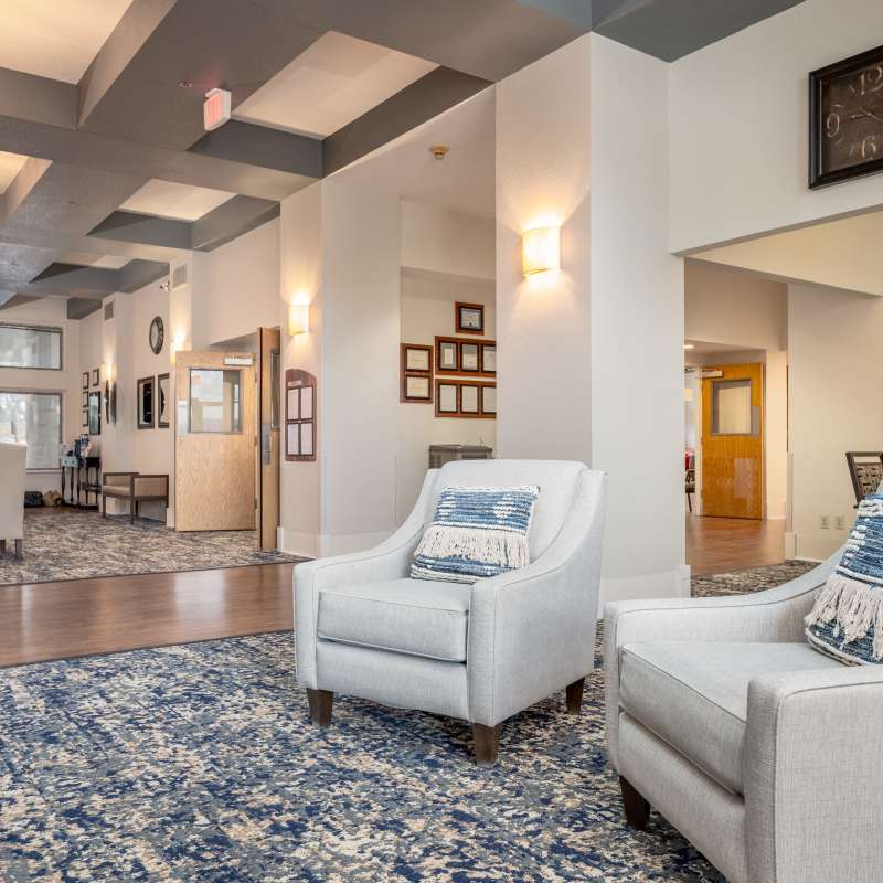 Residents in the common area at Ramsey Village Continuing Care in Des Moines, Iowa