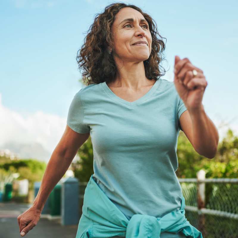 A woman jogging in the park near Larkspur Village Apartments in Durant, Oklahoma.