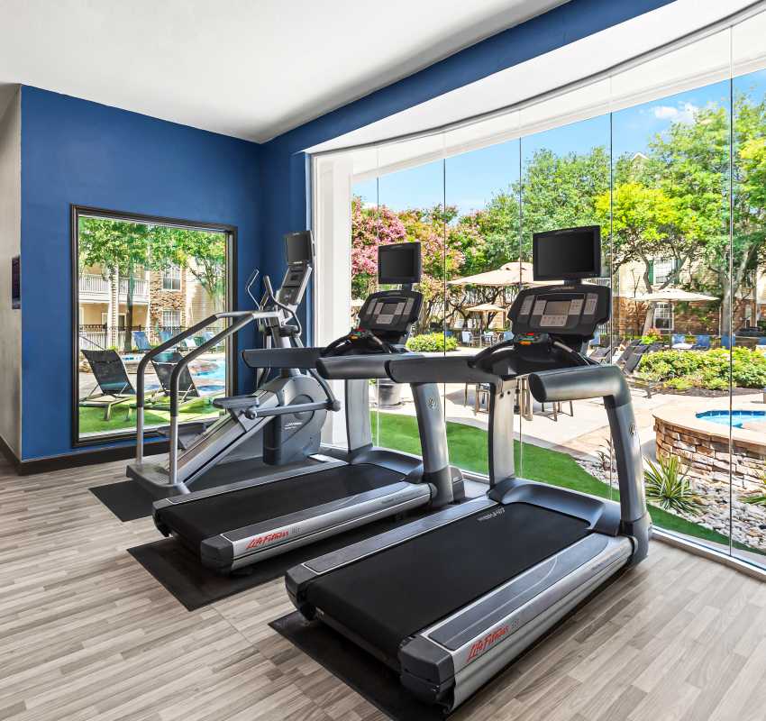 Cardio machines in the fitness center at The Lodge at Shavano Park in San Antonio, Texas