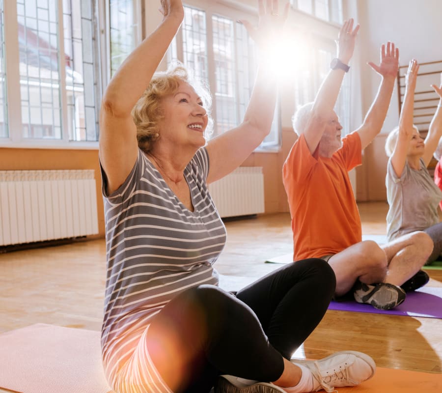 Resident Yoga time  at Cedarview Gracious Retirement Living in Woodstock, Ontario