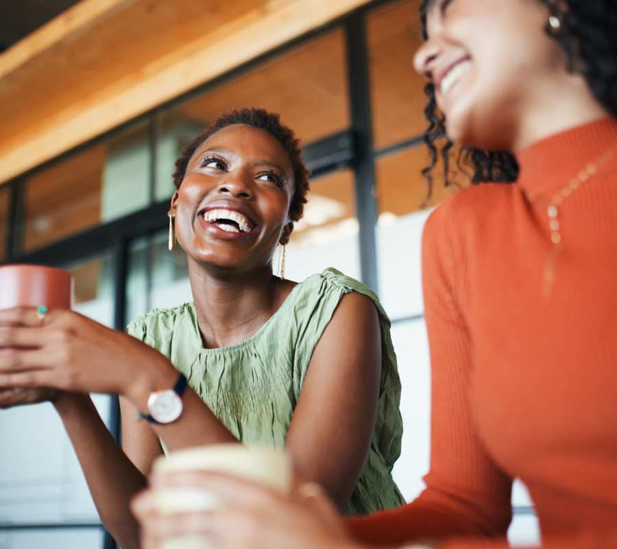 Friends having a cup of coffee near The Overlook at Keystone Canyon in Reno, Nevada