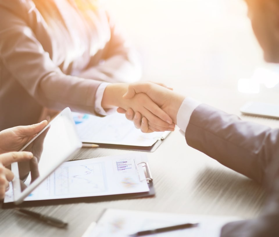 Shaking hands at MWS Properties in Chico, CA